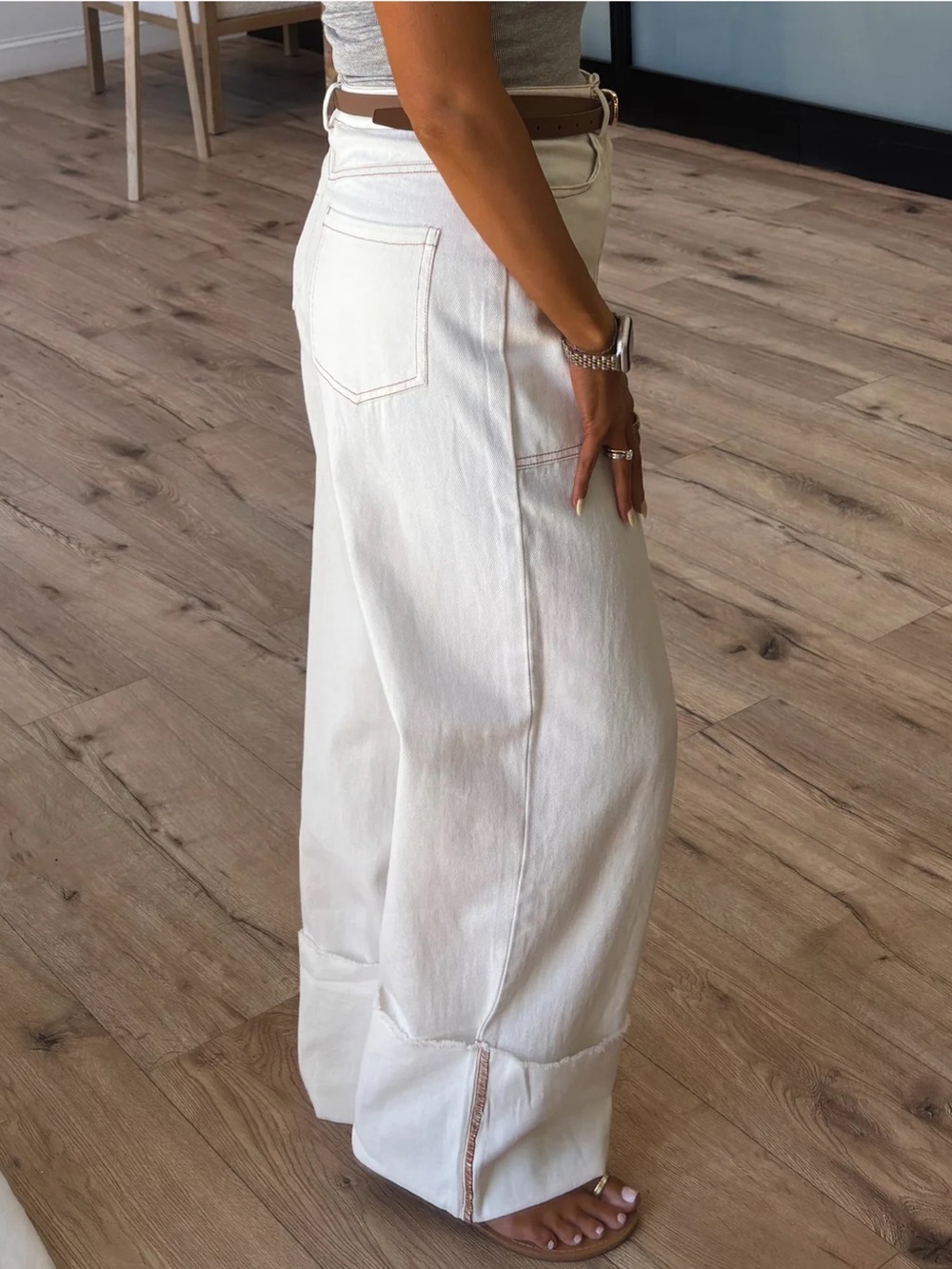 Talulah Cotton Libby White Wide Leg Oversized Cuffed Hem Bohemian Jeans M
